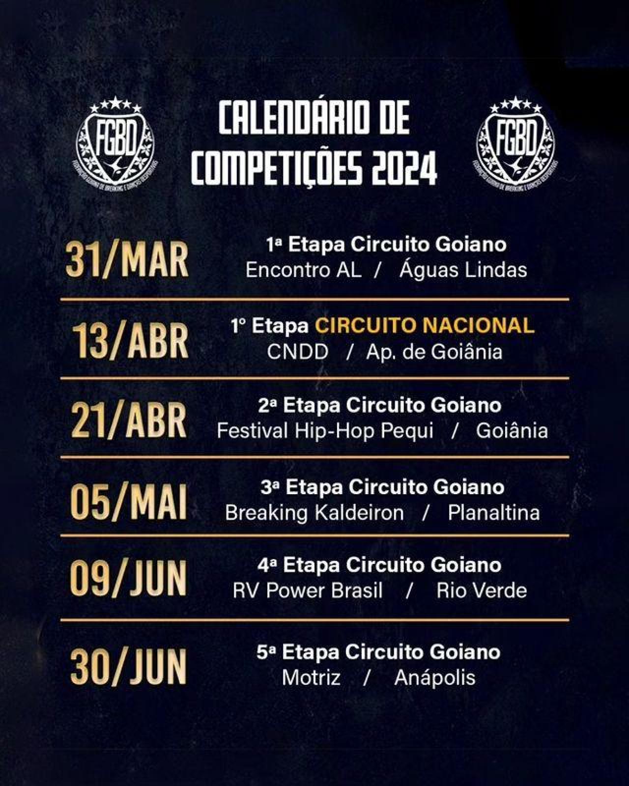 CALENDÁRIO COMPETIÇÕES FGBD 2024